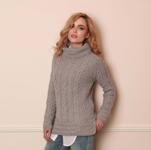 Aran Woollen Mills Womens Merino Wool Irish Sweater A191 Natural Lifestyle- View ShamrockGift.com