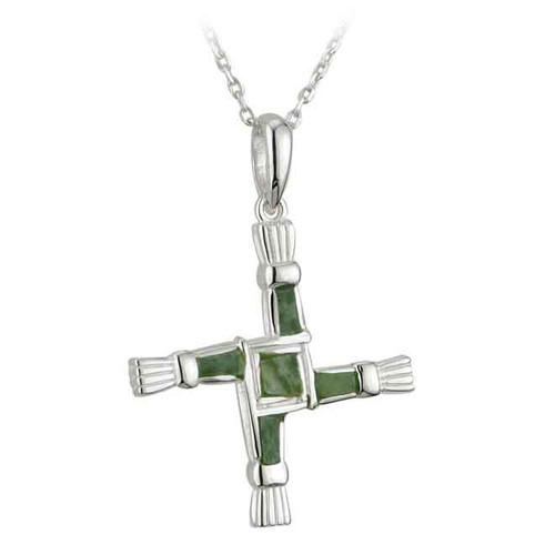 Solvar Silver Connemara Marble St Brigid's Cross Pendant S44703 Shamrockgift.com