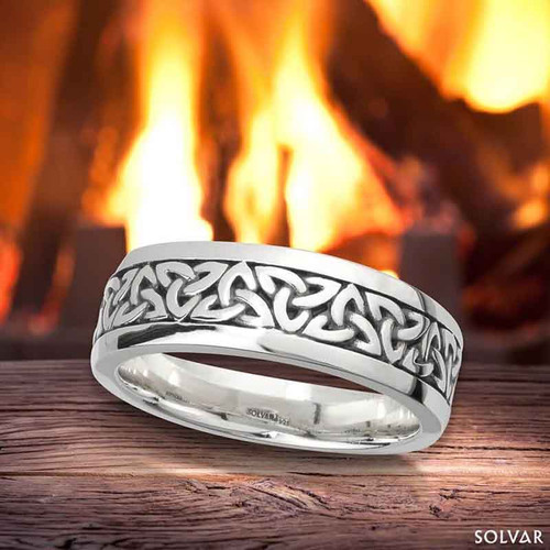 Solvar Silver Oxidized Trinity Band Design Ring for Gents S21012 ShamrockGift.com