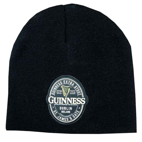 Black Guinness Woven Ireland Label Badge Beanie Hat G6219 Shamrockgift.com