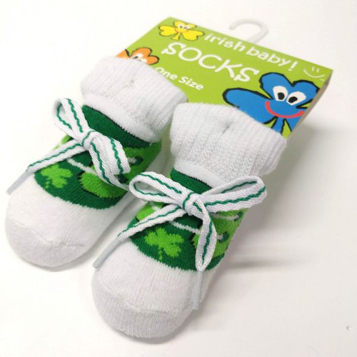 Traditional Craft Limited Baby Green White Newborn Shamrock Booties T7237-OS ShamrockGift.com