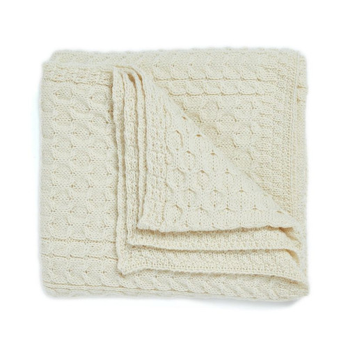 Aran Woollen Mills Classic Merino Honeycomb Irish Aran Throw Blanket Flecked Cream Color ShamrockGift.com