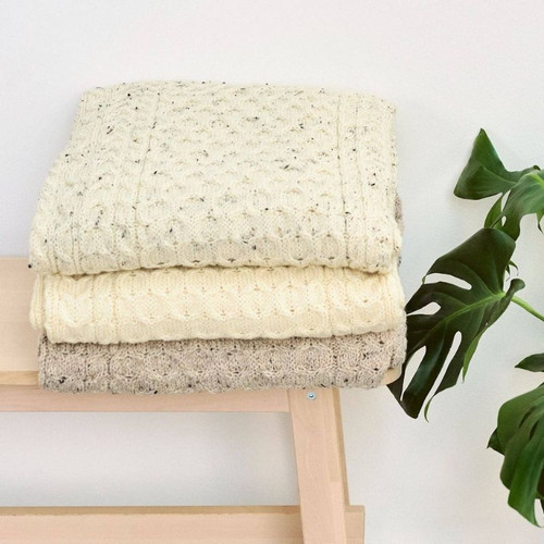 Aran Woollen Mills Classic Merino Honeycomb Irish Aran Throw Blanket ShamrockGift.com