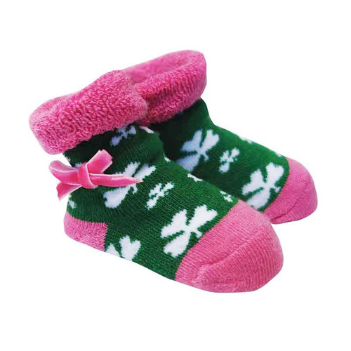 Traditional Craft Limited Green/Pink Shamrock Baby Booties T7472-OS ShamrockGift.com
