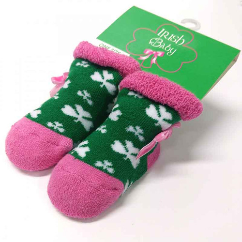 Traditional Craft Limited Green/Pink Shamrock Baby Booties T7472-OS ShamrockGift.com