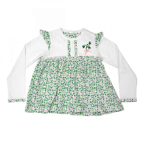 Traditional Craft White Shamrock Kids Long Sleeve Baby Dress T7498 ShamrockGift.com