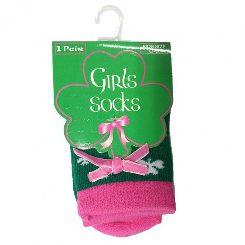 Traditional Craft Limited Green/Pink Girls Shamrock Socks T7445 ShamrockGift.com