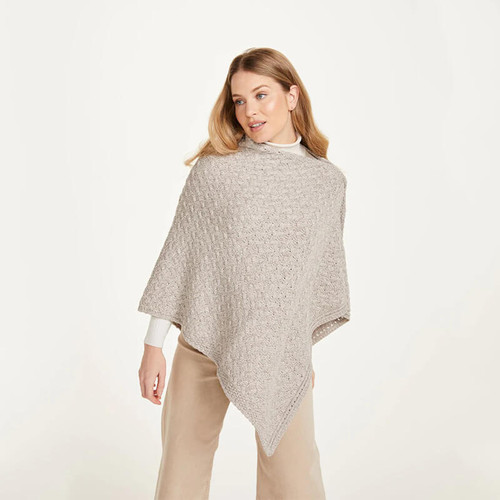 Aran-Woolen-Mills-Traditional-Buttoned-Merino-Wool-Poncho-for-Women-B819-Classic-Aran-Face-ShamrockGift