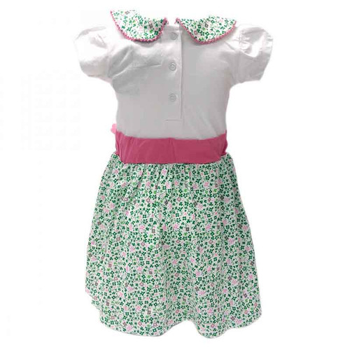 Trad Craft White Shamrock Pink Bow Kids Dress T7499 ShamrockGift.com