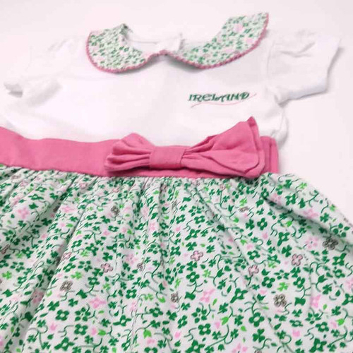 Trad Craft White Shamrock Pink Bow Kids Dress T7499 ShamrockGift.com