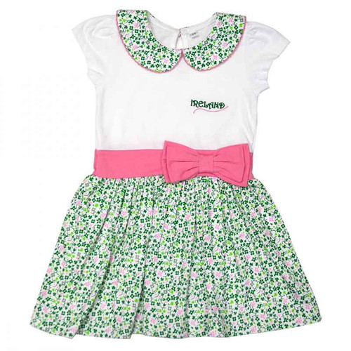 Trad Craft White Shamrock Pink Bow Kids Dress T7499 ShamrockGift.com