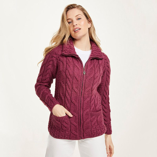 B841 Ladies Wool Cardigan with Mock Turtleneck and Zipper Jam ShamrockGift.com