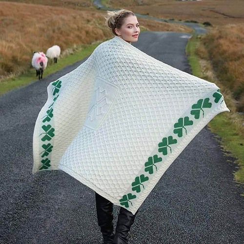 Natural White Irish Honeycomb Shamrock Blanket by Carraig Donn A962 ShamrockGift.com