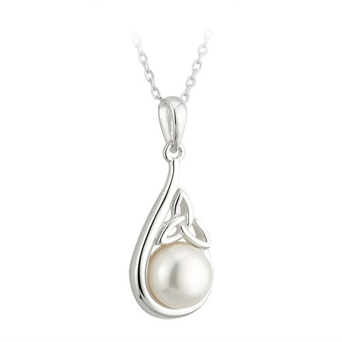 Solvar Sterling Silver Pearl Pendant with Trinity Knot Design S44982 ShamrockGift.com