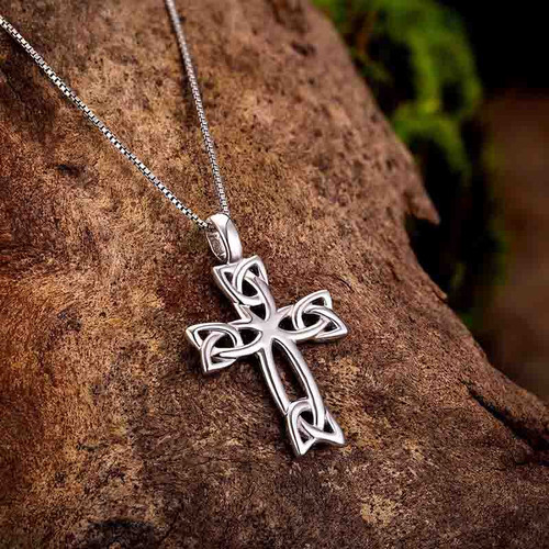 Sterling Silver Cross Pendant with Celtic Design S4045 ShamrockGift.com