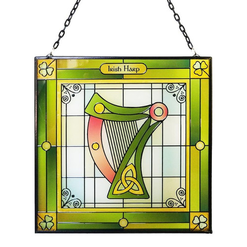 CL-0083-405 Irish Harp Stained Glass Panel ShamrockGift.com