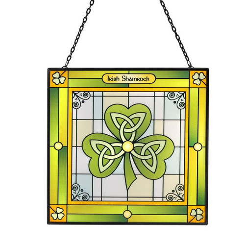 CL-0083-402 Lucky Shamrock Stained Glass Panel ShamrockGift.com