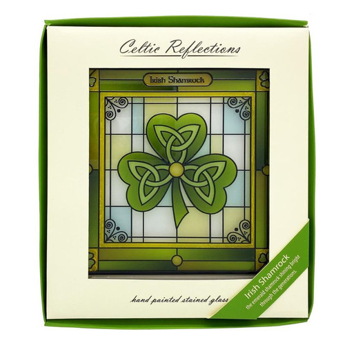 CL-0083-402 Lucky Shamrock Stained Glass Panel ShamrockGift.com