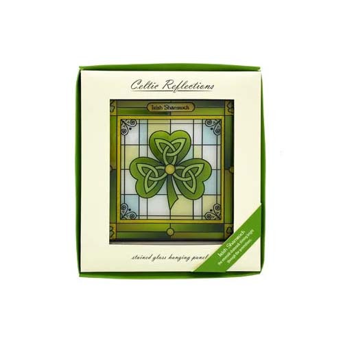 CL-0083-402 Lucky Shamrock Stained Glass Panel ShamrockGift.com