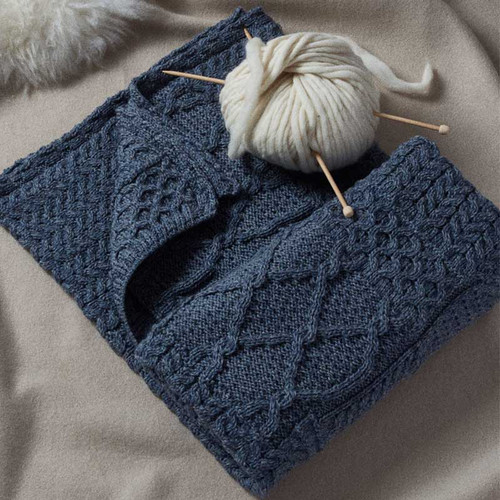 A510206 Denim Blue Irish Wool Patchwork Throw Blanket ShamrockGift.com