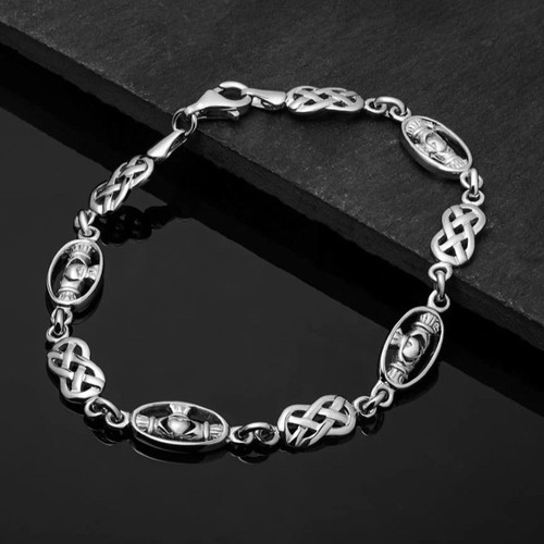 S5339 Sterling Silver Bracelet Claddagh Celtic Links Sharockgift.com