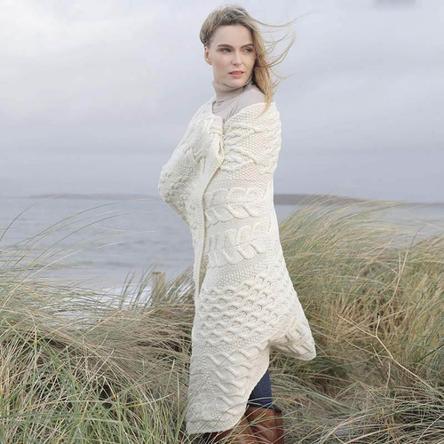 Cozy Merino Wool Irish Patchwork Knit Throw  B690367-ONE  ShamrockGift.com