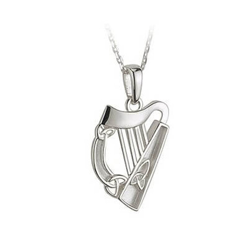 Sterling Silver Celtic Harp Pendant on Chain ShamrockGift.com