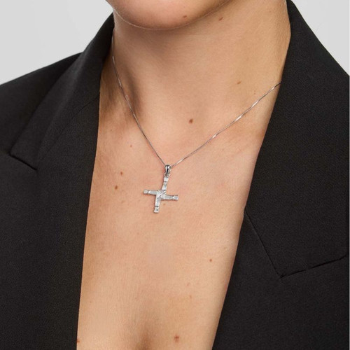Solvar Sterling Silver St Brigids Cross Necklace Lifestyle Front View ShamrockGift.com
