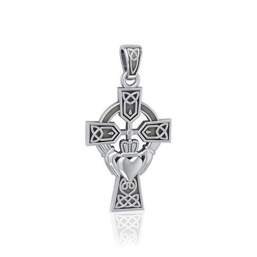 GS-TPDG917041-set Sterling Silver Claddagh Cross Pendant ShamrockGift.com