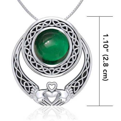GS-TPGD2205-CH3910-W/EG-set Sterling Silver Claddagh Pendant with Gem ShamrockGift.com