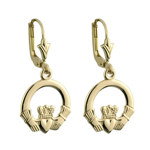 Solvar 14K Large Plain Claddagh Drop Earrings S3362 ShamrockGift.com