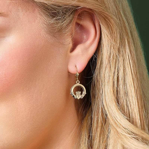 Solvar 14K Large Plain Claddagh Drop Earrings S3362 ShamrockGift.com