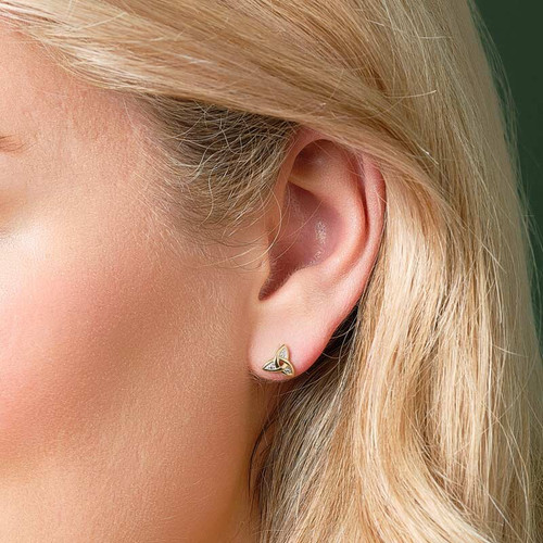 Solvar 14K Gold Trinity Knot Diamond Stud Earrings S3969 ShamrockGift.com