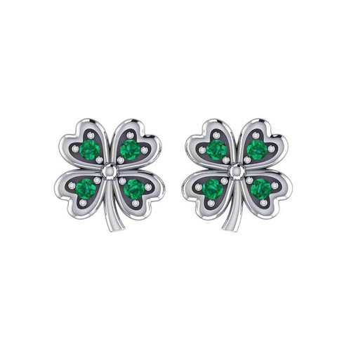 GS-TERG018441-EG-set Silver Post Four Leaf Clover Earrings With Emeralds ShamrockGift.com