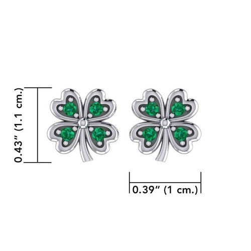 GS-TERG018441-EG-set Silver Post Four Leaf Clover Earrings With Emeralds ShamrockGift.com