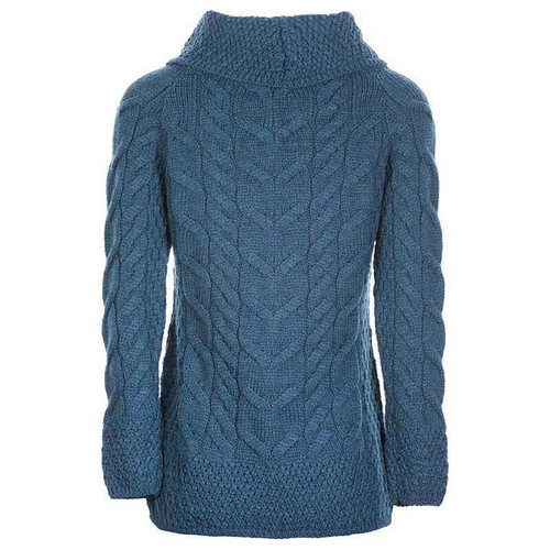 Aran Woollen Mills Ladies Vented Turtle Neck Wool Sweater Teal B460 ShamrockGift.com