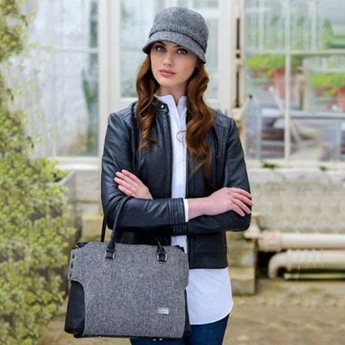 Mucros-Weavers-Women's-Irish-Tweed-Handbag- Grey-Herringbone-MWEB01-Far-ShamrockGift.com