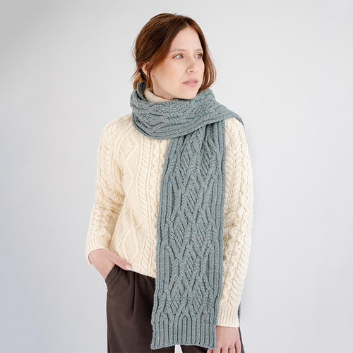 ML252-113-OS-MISTY-BLUE- Authentic Irish Knit Wool Scarf for Ladies Studio ShamrockGift.com