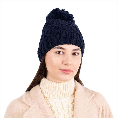 ML310 104 Natural Women's Irish Cable Knit Beanie Hat Front ShamrockGift