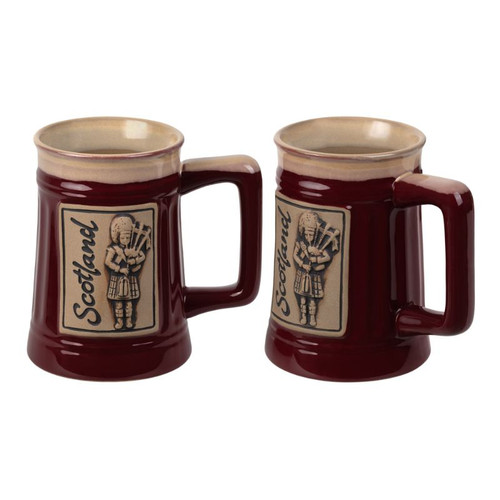 HI-Set-947-RED Scotland Piper Stoneware Beer Mug ShamrockGift.com