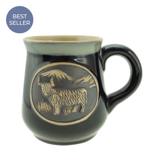 GA-PT1010-BLK Highland Cow Stoneware Mug main ShamrockGift.com