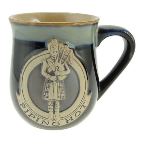 GA-PT1003-BLK Scottish Piper Pottery Mug ShamrockGift.com