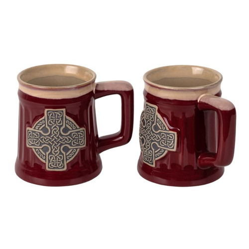 HI-Set-896-RED Celtic Cross Pottery Beer Mugs ShamrockGift.com