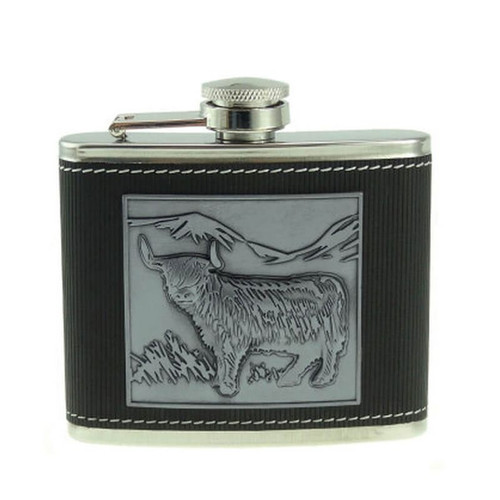 GA-HF2018 Highland Cow Stainless Steel Whiskey Hip Flask ShamrockGift.com