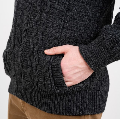 MM903 Men's Irish Half Zip Cardigan Front Charcoal ShamrockGift.com