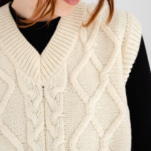 ML153-100 Natural White Cable Knit Aran Sweater Vest online on ShamrockGift.com