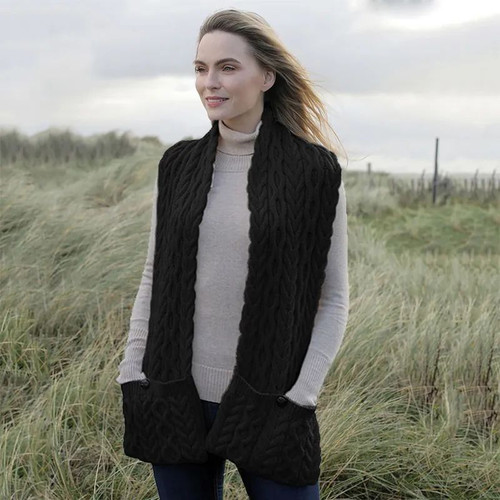 B647 Button Pocket Aran Scarf Shamrockgift.com