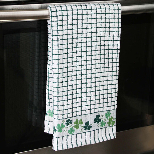 706SS Shamrock Sprig Irish Jacquard Woven Tea Towel ShamrockGift.com