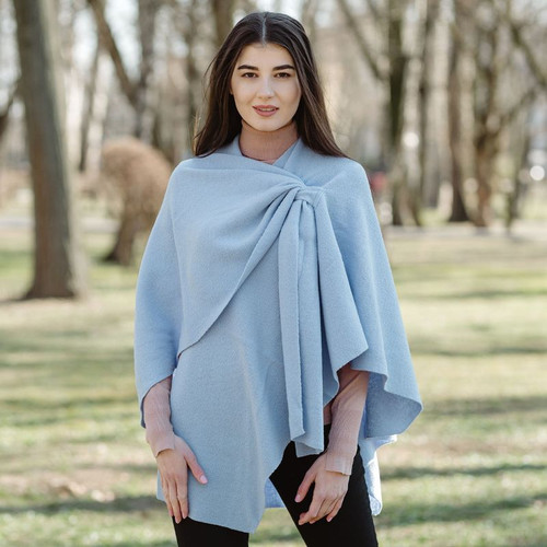 LLS105 909 Light Blue Lightweight Lambswool Draped Shawl Back ShamrockGift.com