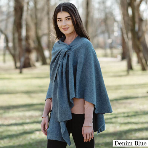 LLS105-904 Blue Color Lightweight Lambswool Draped Shawl Back ShamrockGift.com